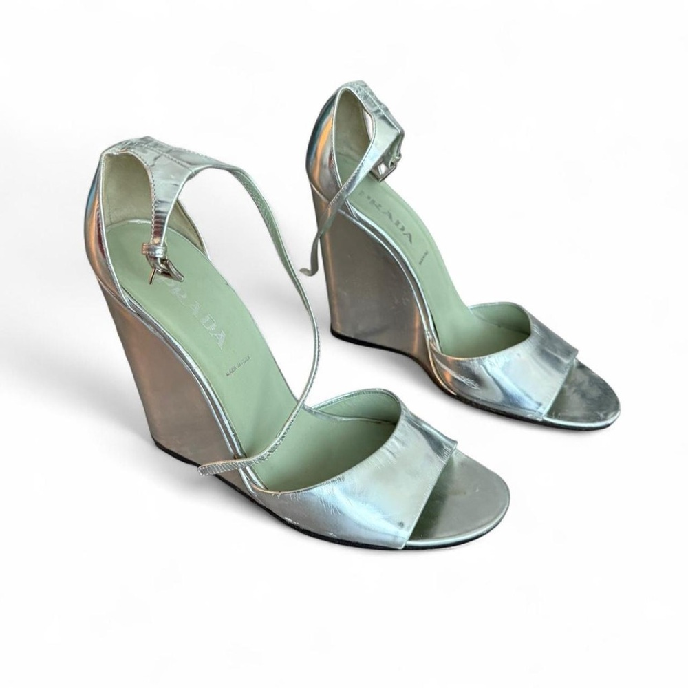 Prada Metallic Silver Heels